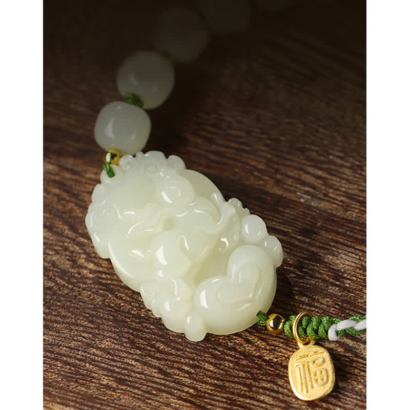 Bracelet porte-bonheur en argent sterling 925 avec jade Hetian et signe du zodiaque chinois