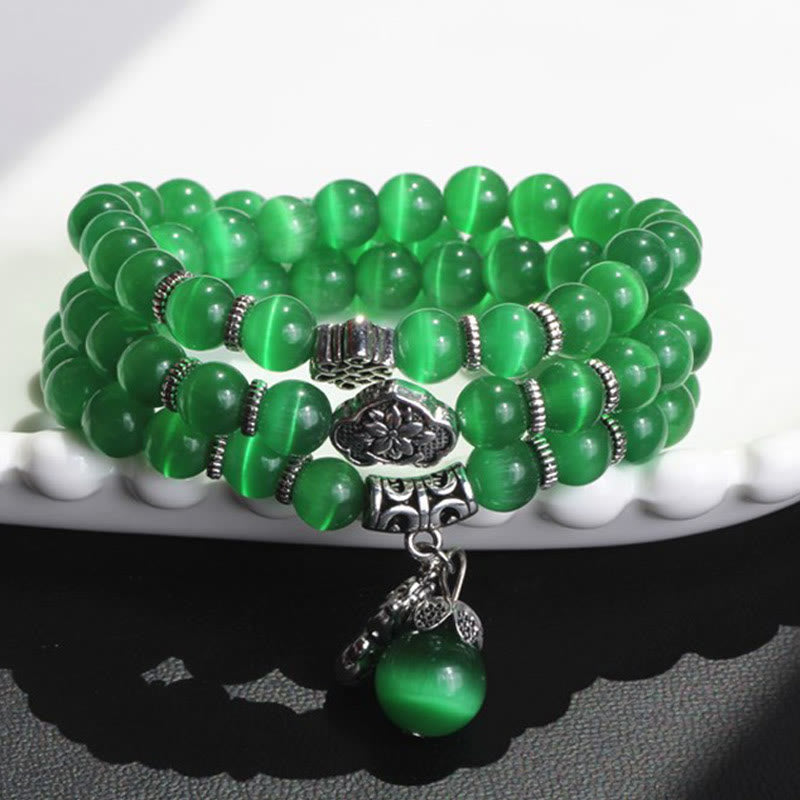 Bracelet triple tour de soutien PiXiu œil de chat en Buddha Stones