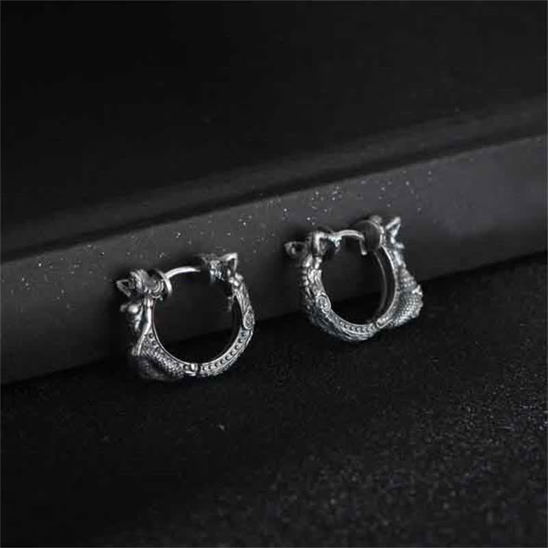 Boucles d'oreilles créoles en argent sterling 925 avec motif dragon