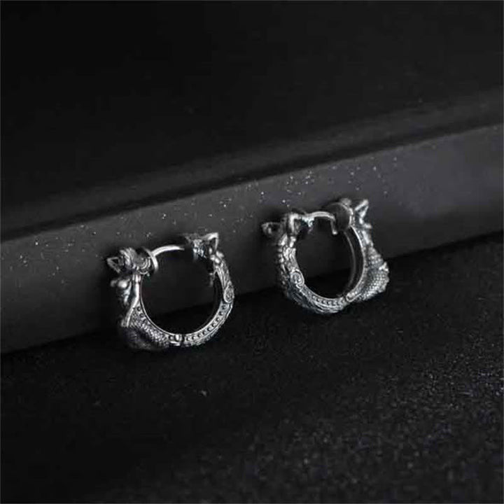 Boucles d'oreilles créoles en argent sterling 925 avec motif dragon