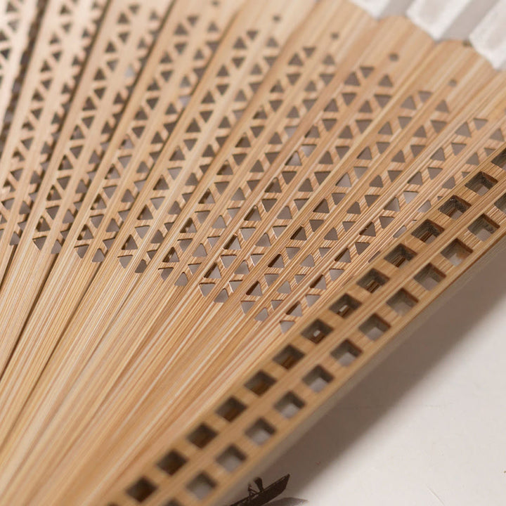 Éventail pliant à main vintage Buddha Stones avec cadres en bambou