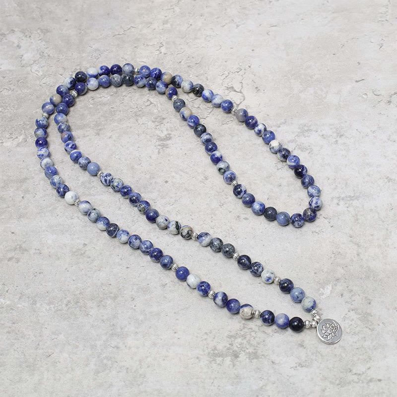 Collier et bracelet en aventurine bleue naturelle Buddha Stones et lotus de la paix