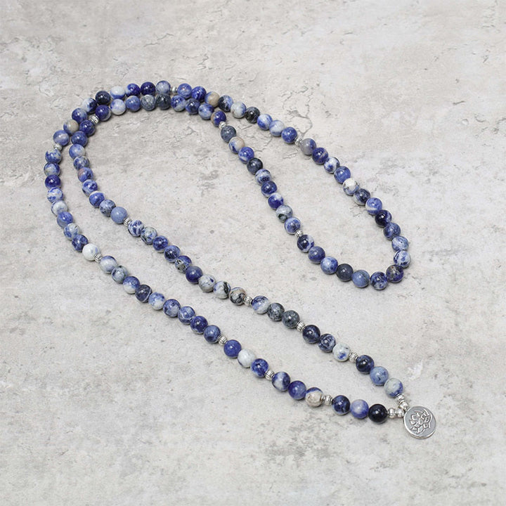 Collier et bracelet en aventurine bleue naturelle Buddha Stones et lotus de la paix
