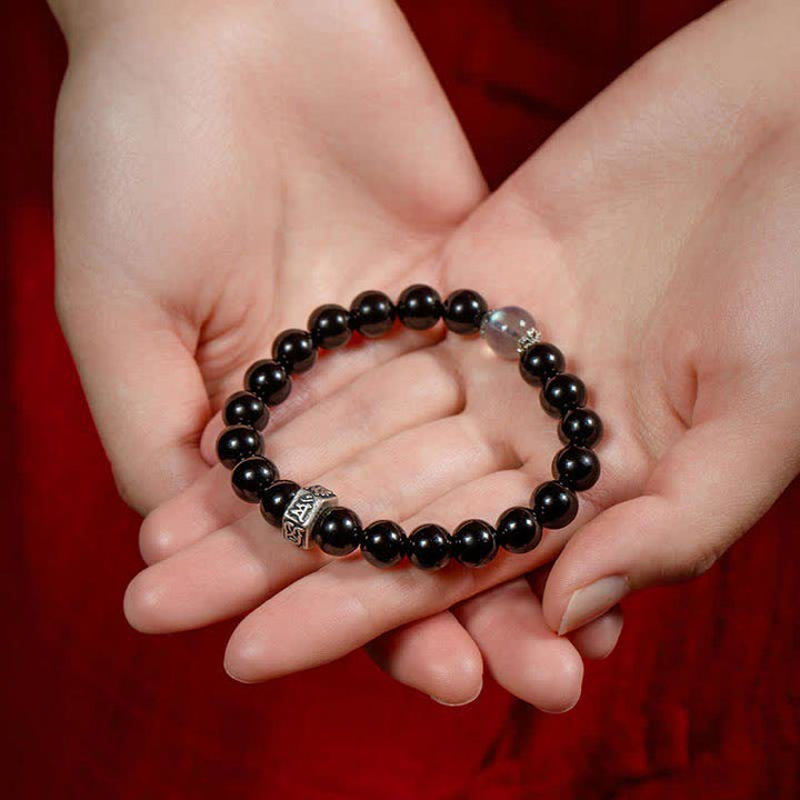Bracelet de force en argent sterling 925 avec pierre de lune et obsidienne noire et Bouddha du zodiaque chinois - image 5