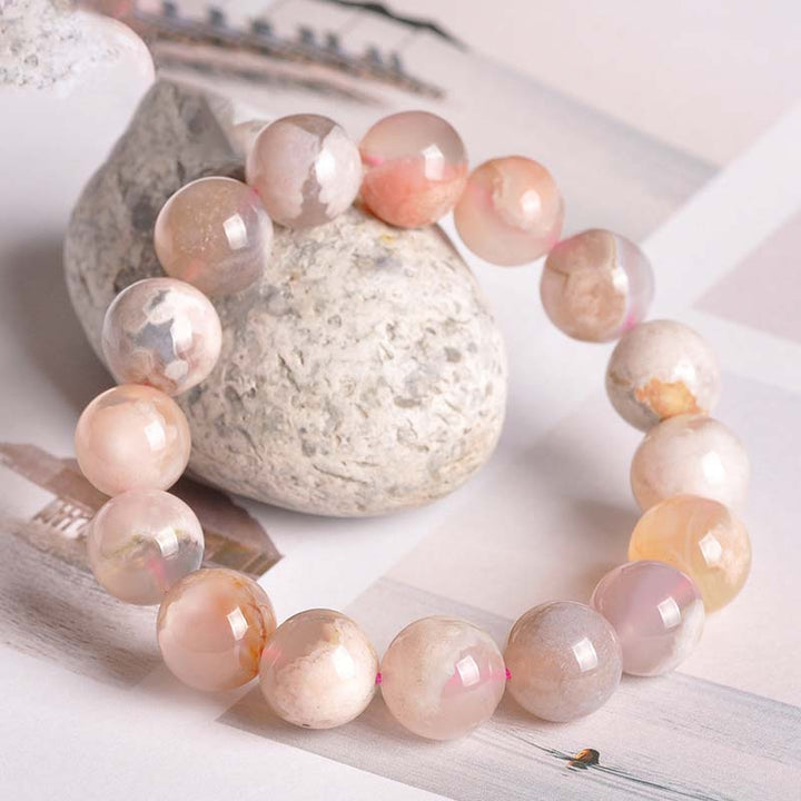 Bracelet de bénédiction de la paix en agate Sakura de Buddha Stones