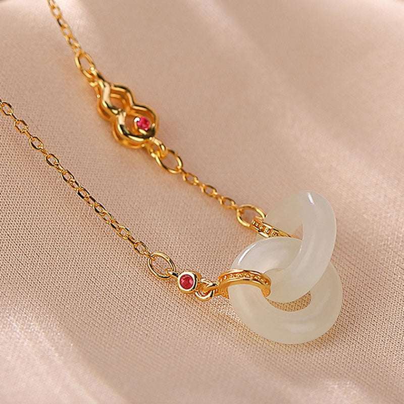 Collier pendentif en argent sterling 925 Buddha Stones et jade rond pour la chance et la prospérité
