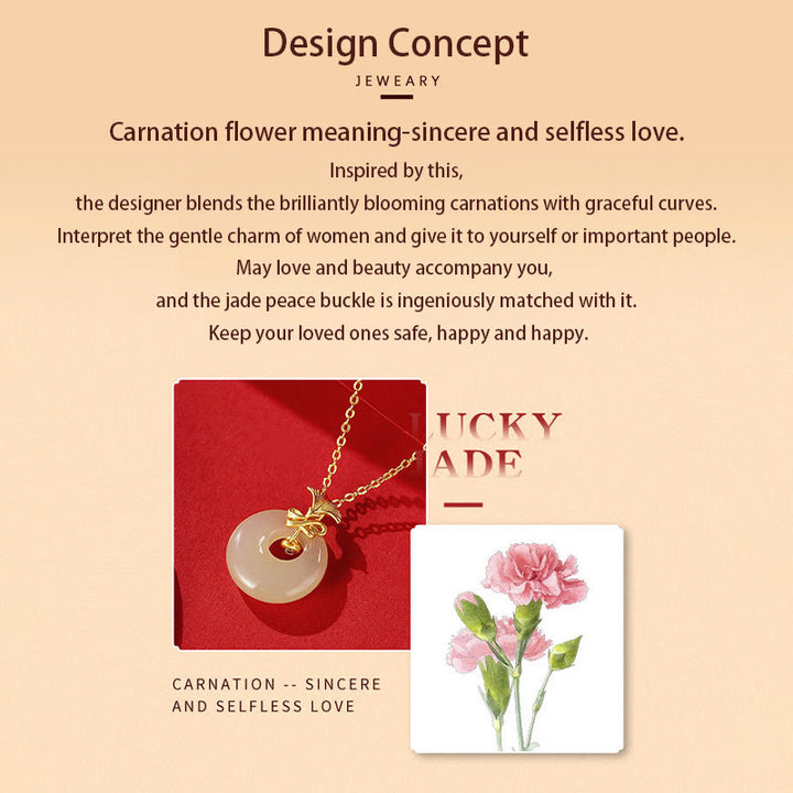 Collier pendentif fleur d'œillet en jade Hetian naturel en argent sterling 925 Buddha Stones - image 8