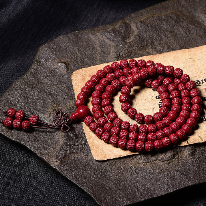 Bracelet de bénédiction gravé avec 108 Buddha Stones de Mala en cinabre et motif Om Mani Padme Hum - image 14
