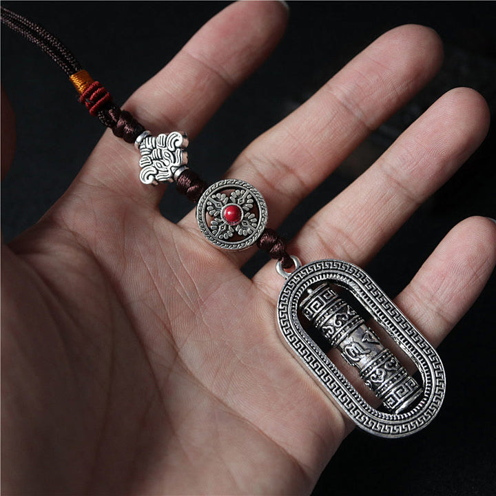 Buddha Stones Tibet Om Mani Padme Hum Roue de prière Paix Rotative Décoration à suspendre pour voiture