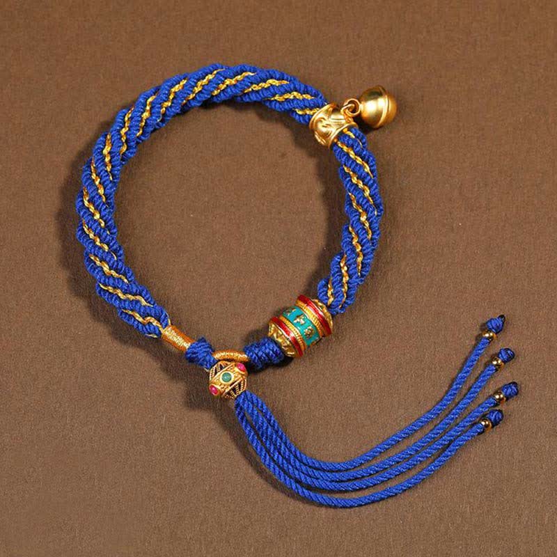 Bracelet tibétain fait main avec breloque en corde tressée et roue de prière Thangka pour protection de la chance