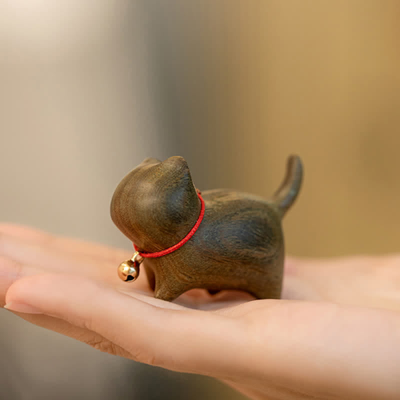 Buddha Stones de santal vert Petite feuille Bois de santal rouge Chat mignon Animaux Décoration de paix apaisante