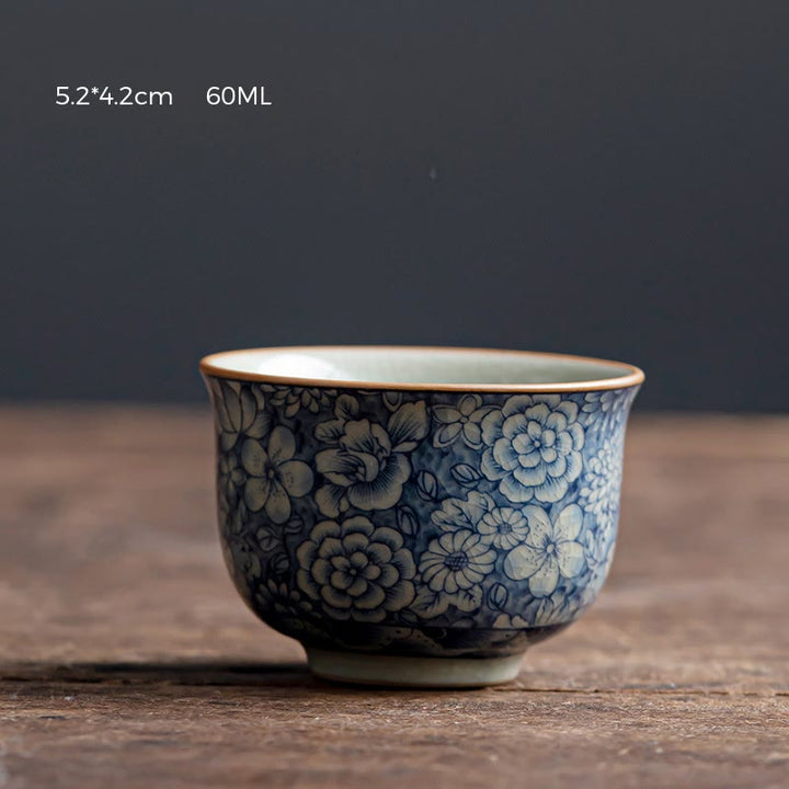 Tasse à thé en céramique motif Buddha Stones Lotus bleu Fleur de pêcher Chrysanthème Tasses à thé Kung Fu