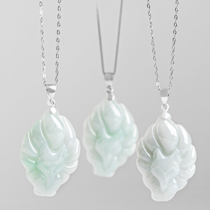 Collier pendentif de prospérité en jade naturel à neuf queues en argent sterling 925 Buddha Stones