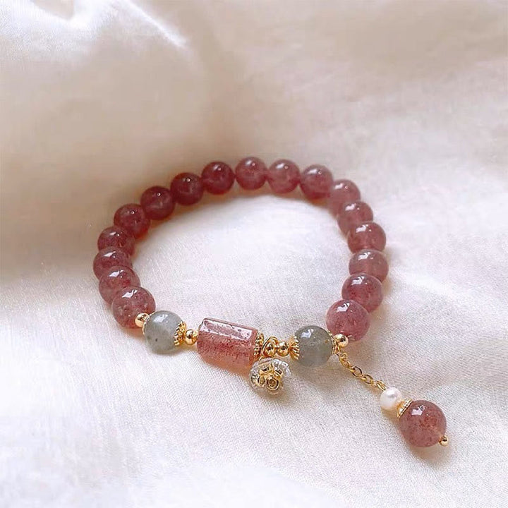 Bracelet à breloques positives en forme de fleur de zircon et de quartz fraise naturel de Buddha Stones - image 4