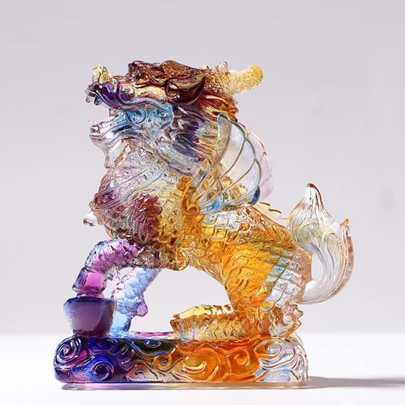 Feng Shui Kirin Pièce d'art en cristal Liuli faite à la main Décoration de bureau à domicile Fortune