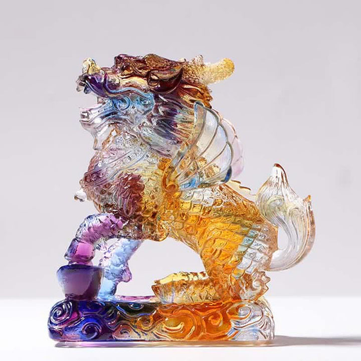 Feng Shui Kirin Pièce d'art en cristal Liuli faite à la main Décoration de bureau à domicile Fortune