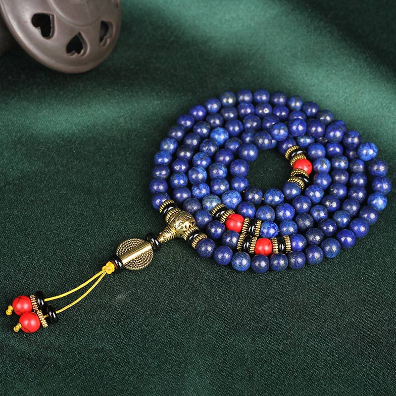 Bracelet Mala tibétain en Buddha Stones et lapis-lazuli