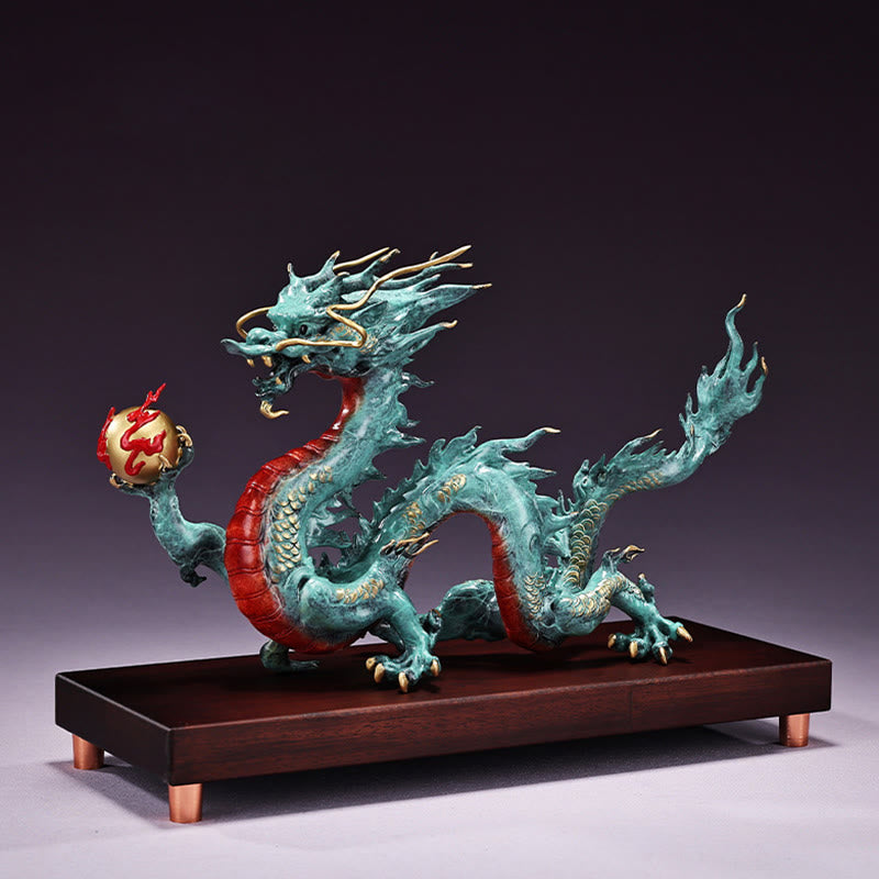 Buddha Stones Année du Dragon Dragon de Bon augure Laiton Cuivre Chance Succès Décoration de Bureau - Dragon bleu 31 cm x 10,5 cm x 19 cm - image 13
