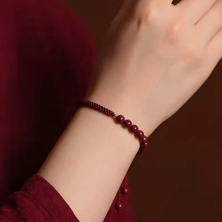 Bracelet en corde de bénédiction avec nœud King Kong en cinabre naturel et Buddha Stones