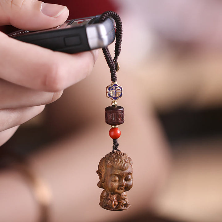 Porte-clés Bouddha du zodiaque chinois en bois de santal vert Om Mani Padme Hum Peace