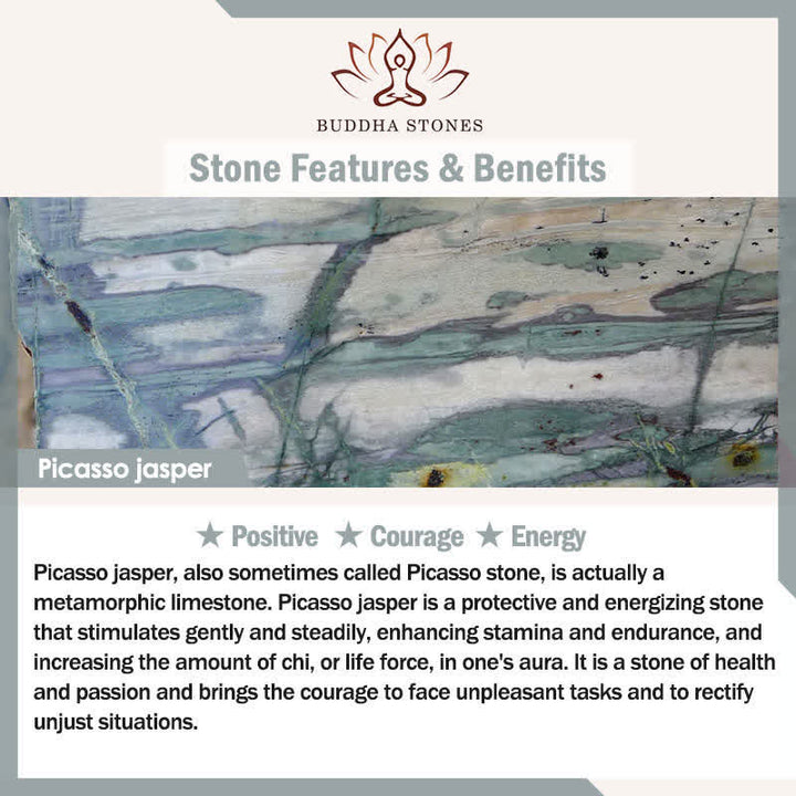 Bracelet de perles de prière en Buddha Stones, lazurite, lapis-lazuli, jaspe Picasso, amazonite, rhodonite et apatite, lotus positif - image 6