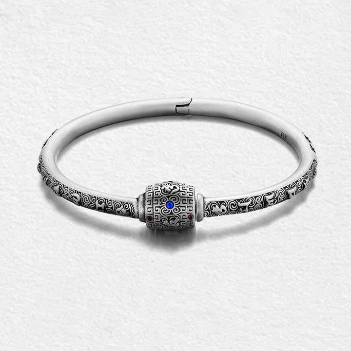Bracelet de créativité gravé en argent sterling 990 Buddha Stones et nuages de bon augure tibétains Om Mani Padme Hum