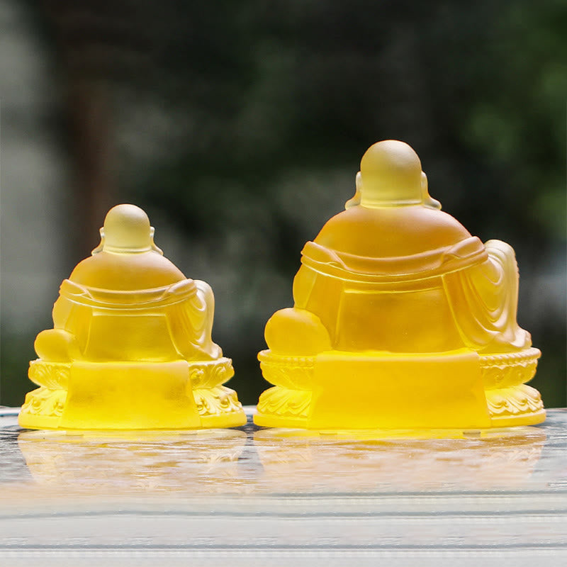 Buddha Stones Figurine de Bouddha rieur faite à la main Pièce d'art en cristal Liuli Statue de richesse Décoration de la maison - image 2