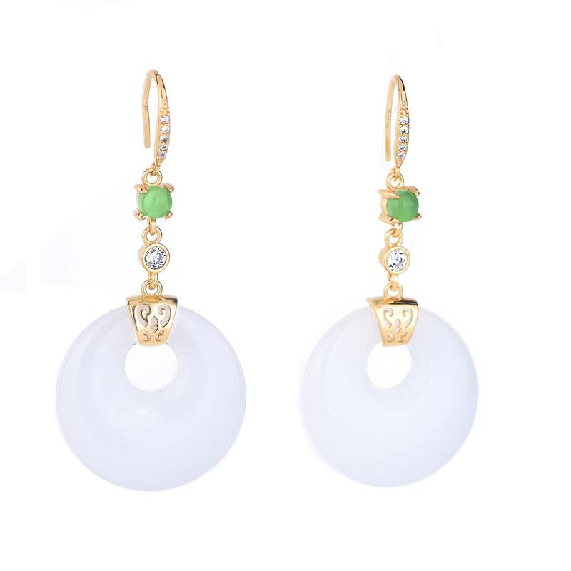 Boucles d'oreilles pendantes Feng Shui en jade blanc
