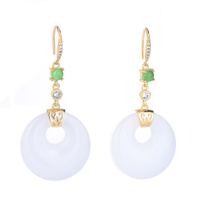 Boucles d'oreilles pendantes Feng Shui en jade blanc