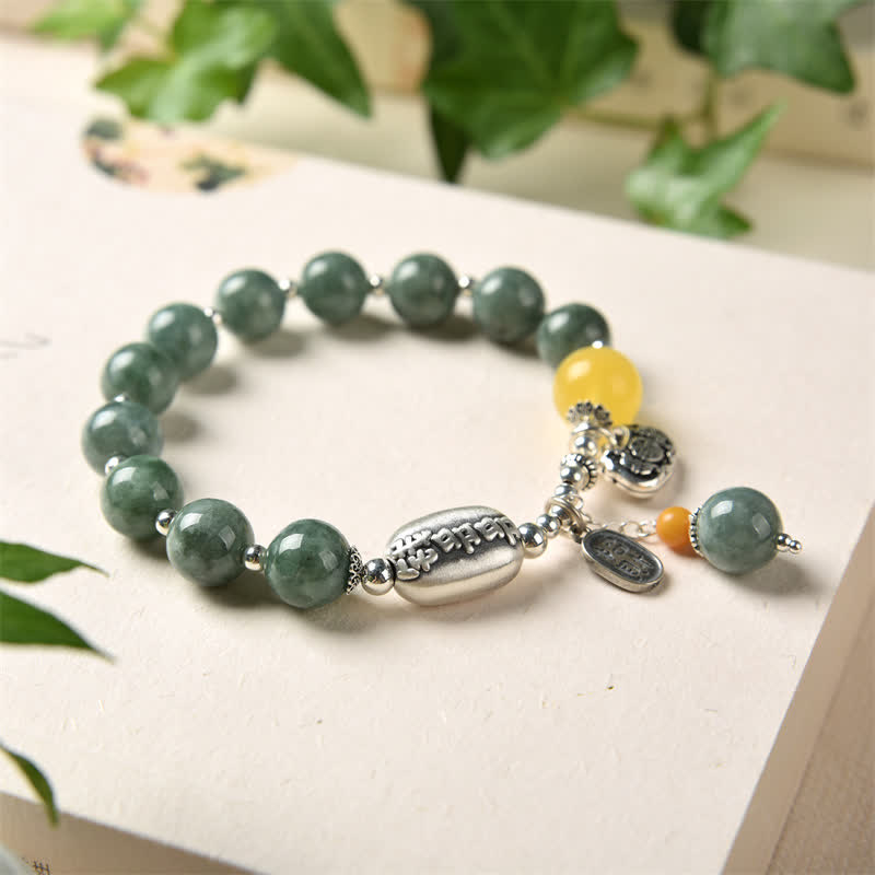 Bracelet de réussite en argent sterling 925 et jade cyan avec Buddha Stones