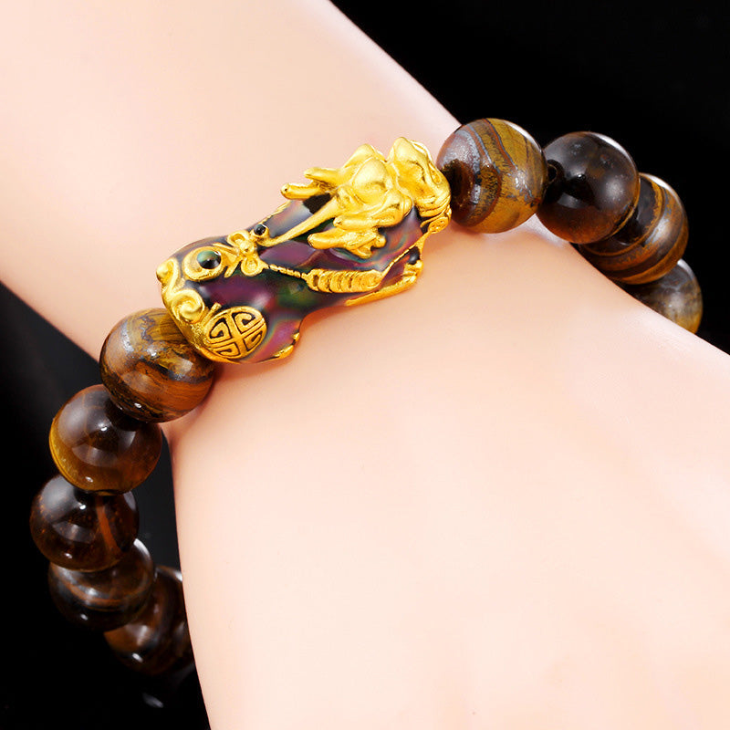 Bracelet Feng Shui en œil de tigre tibétain fabriqué à la main avec des Buddha Stones