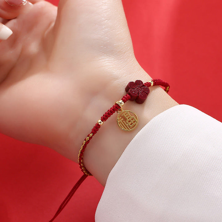 Bracelet tressé Buddha Stones et fleur de cinabre, bénédiction du personnage Fu