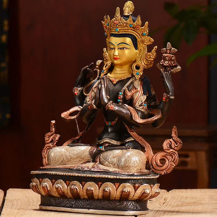 Statue décorative en cuivre de protection à quatre bras du Bodhisattva Chenrezig Avalokitesvara - image 3