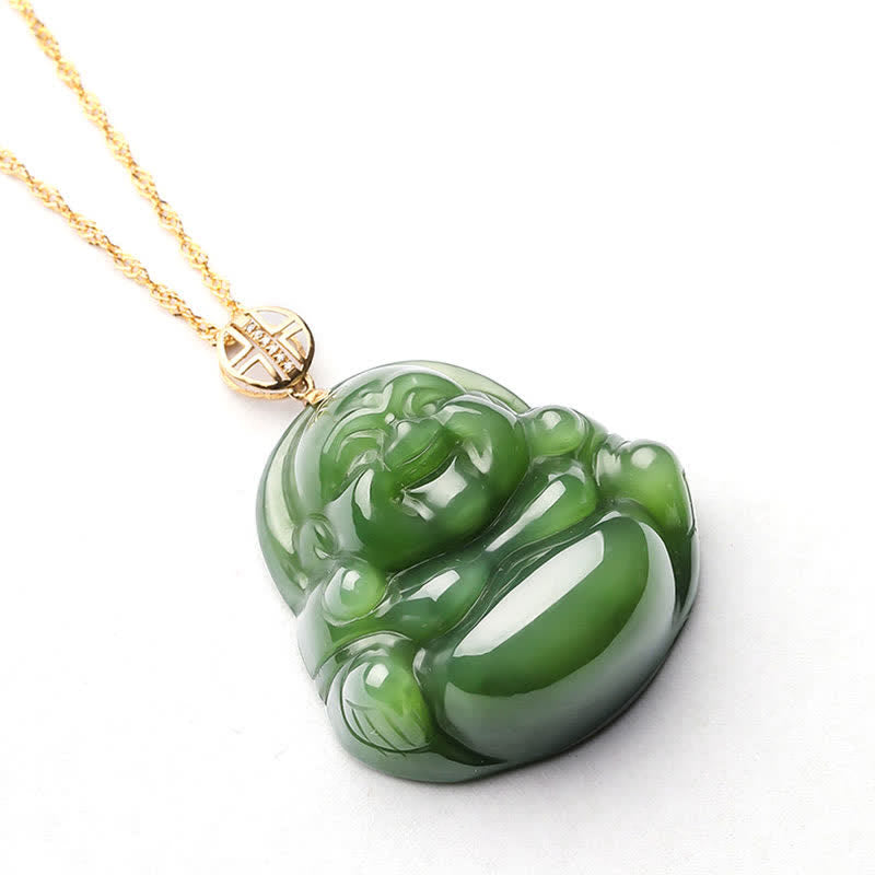 Collier avec pendentif en argent sterling 925 et jade cyan Hetian en or 18 carats avec chaîne et bouddha rieur - image 11