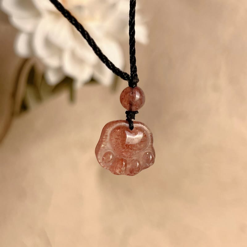 Collier pendentif de guérison en forme de patte de chat avec quartz fraise et Buddha Stones - image 8