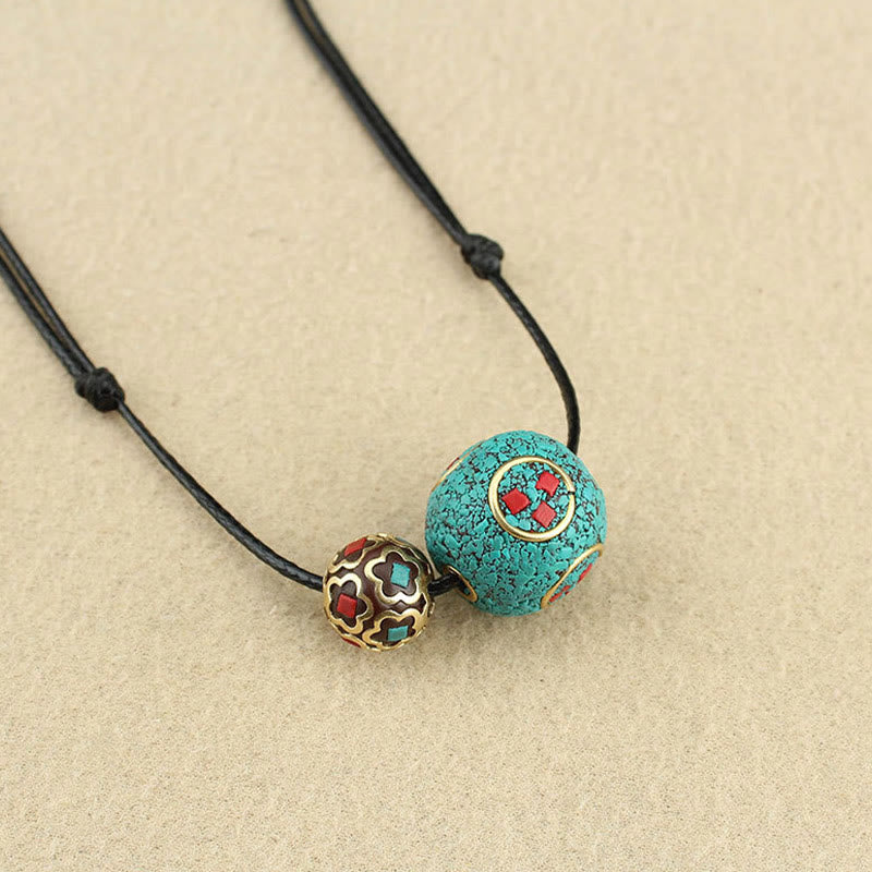 Collier avec Buddha Stones et double perle turquoise tibétaine pour la protection et la force