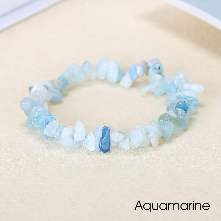 Bracelet apaisant et chaleureux en pierre de cristal de forme irrégulière naturelle - Aigue-marine (Tour de poignet : 15-16 cm) - image 38