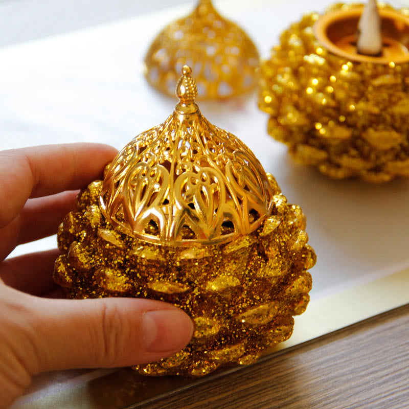 Mini brûleur d'encens à motif de pomme de pin doré pour rituels spirituels, décoration de table pour la maison