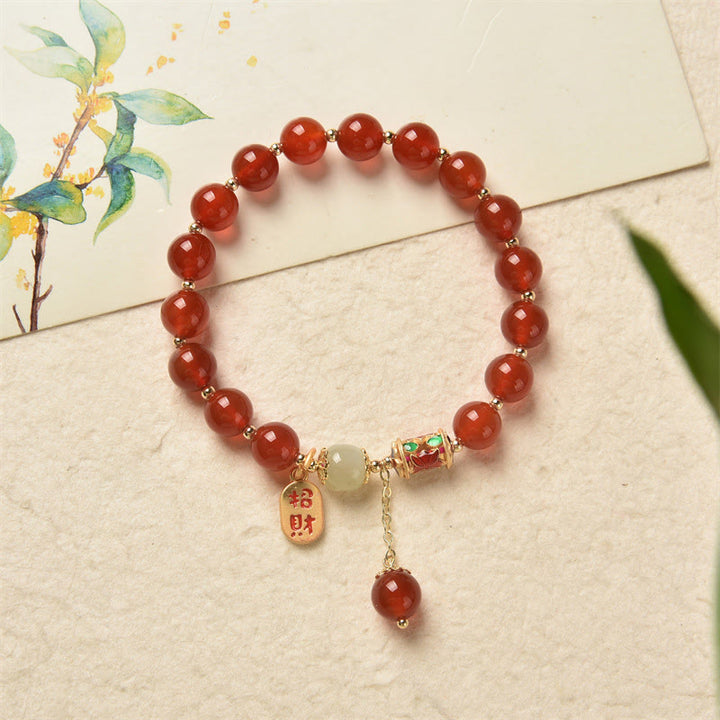 Bracelet porte-bonheur en jade et agate rouge naturelle