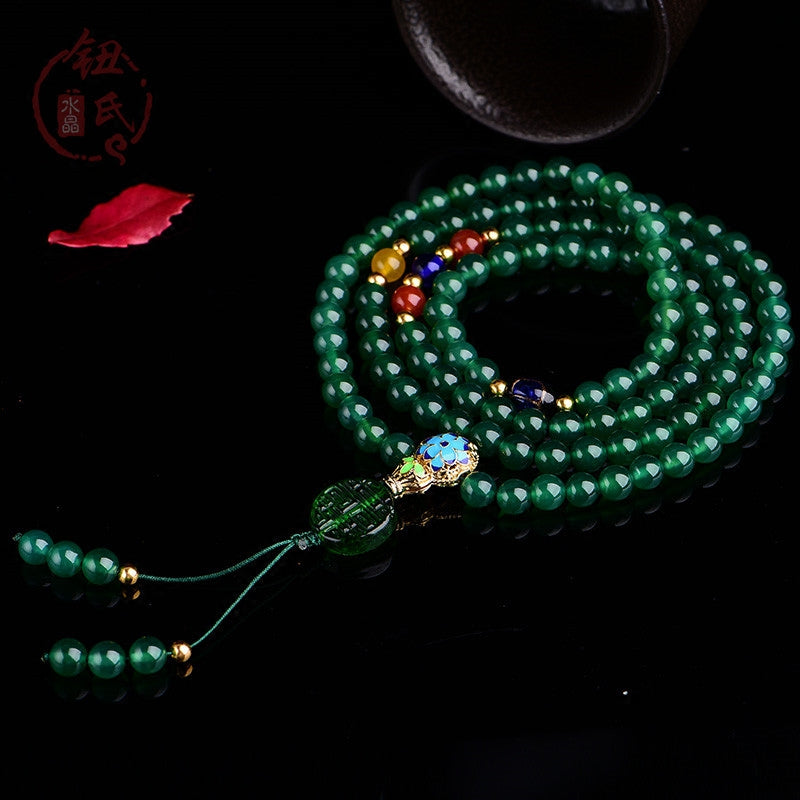 Bracelet de soutien énergétique en agate verte naturelle avec 108 perles Mala Buddha Stones