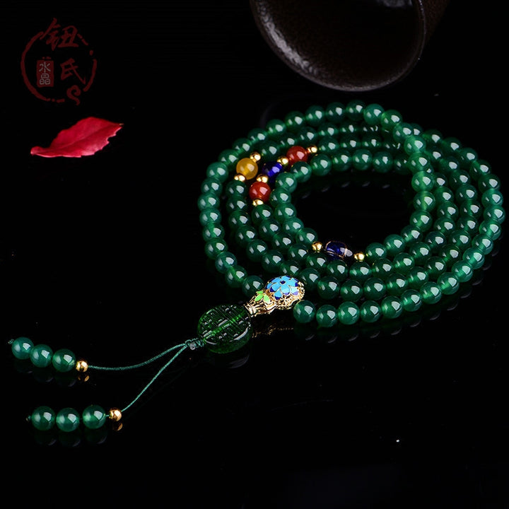 Bracelet de soutien énergétique en agate verte naturelle avec 108 perles Mala Buddha Stones