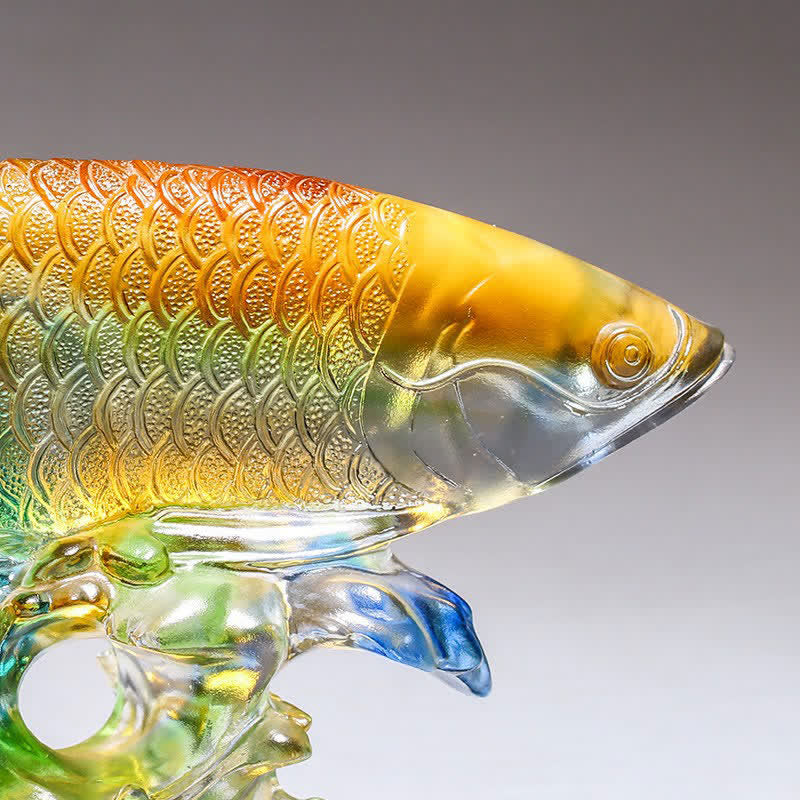 Pièce d'art en cristal de poisson Koi faite à la main Liuli, décoration de bureau à domicile porte-bonheur