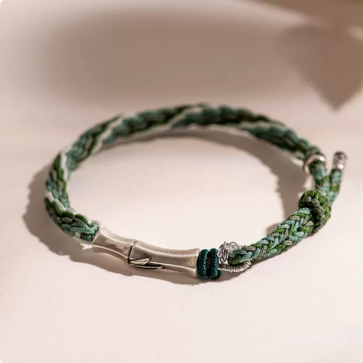 Bracelet en argent sterling 925 avec cordon de protection et nœud de réincarnation en bambou