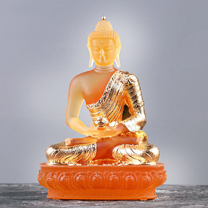 Buddha Stones Figurine de Bouddha faite à la main Pièce d'art Liuli Statue de sérénité Décoration d'offrande pour la maison - Bouddha d'or - image 0
