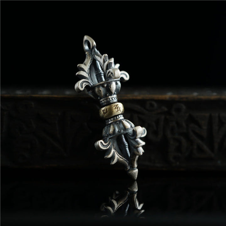 Pendentif en argent sterling 925 Buddha Stones Om Mani Padme Hum Dorje Vajra gravé pour la force