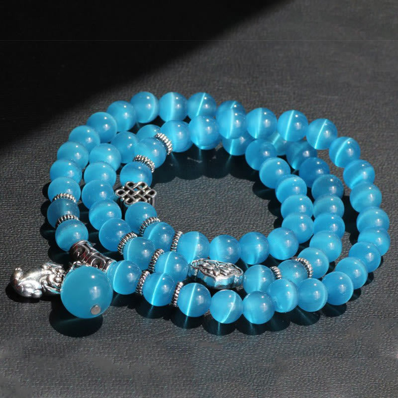 Bracelet triple tour de soutien PiXiu œil de chat en Buddha Stones