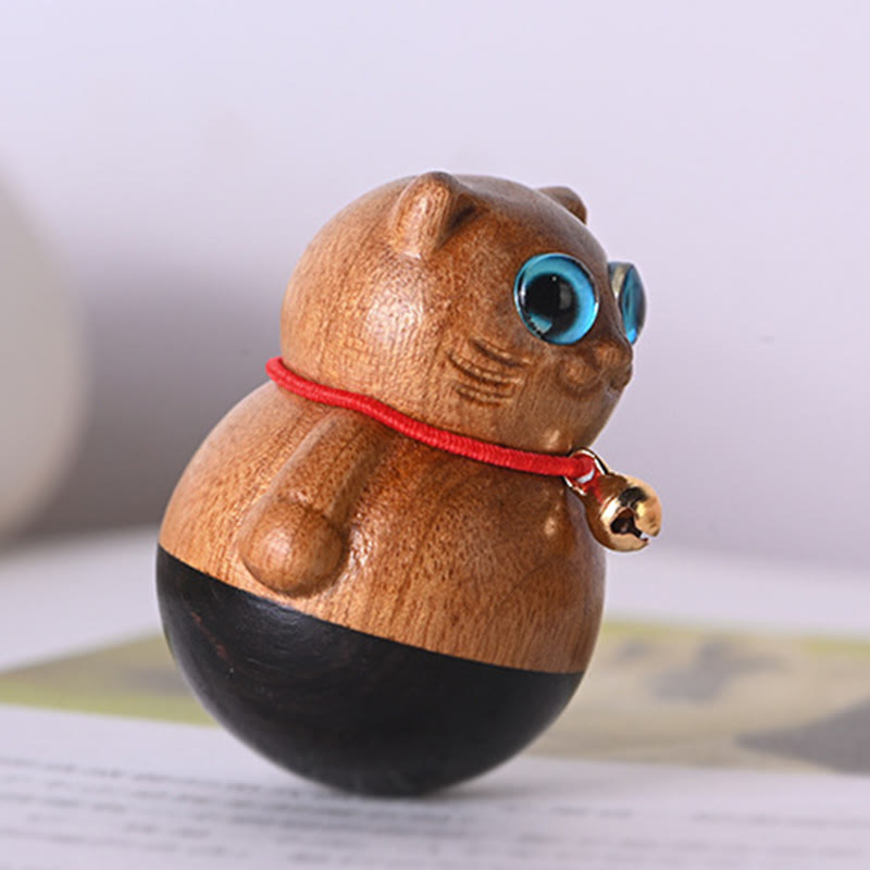 Buddha Stones Mini Chaton Porte-Bonheur Phoebe Zhennan Décoration de Bénédiction en Bois - image 1