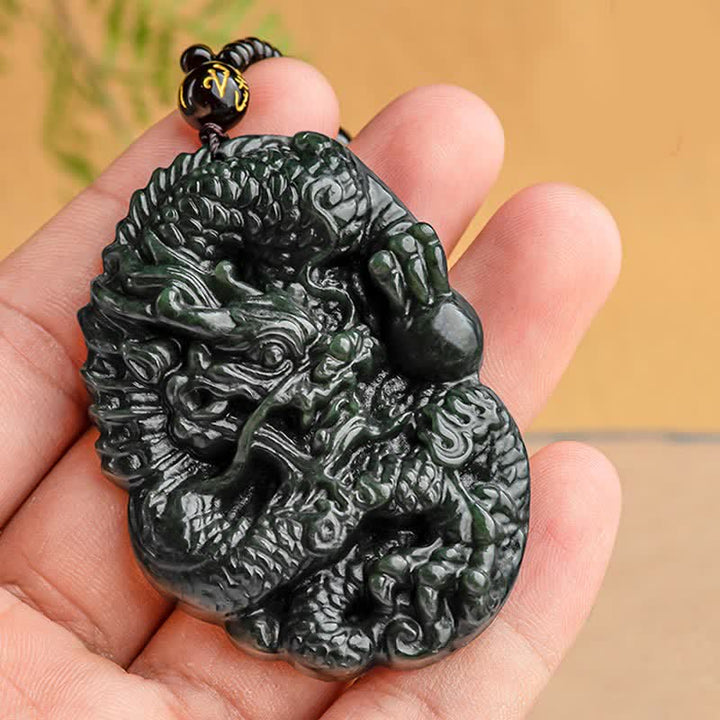 Collier avec pendentif en Buddha Stones Hetian Cyan Jade Dragon Success Harmony - image 4