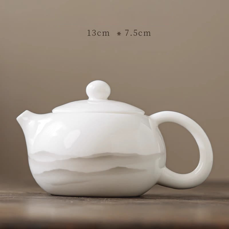 Buddha Stones Peinture à l'encre vintage Montagne Porcelaine blanche Céramique Gaiwan Sancai Tasse à thé Kung Fu Tasse à thé et soucoupe avec couvercle Ustensile à thé Théière