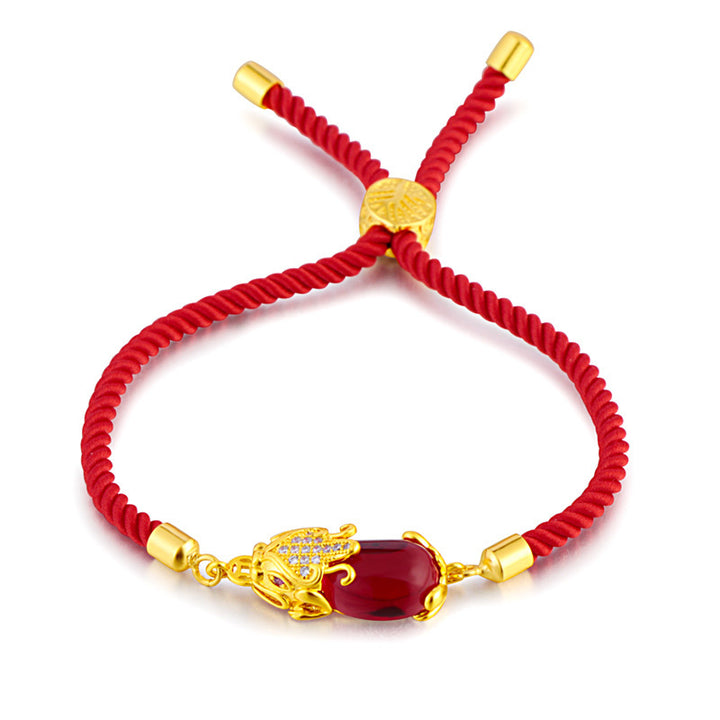 Bracelet en fil rouge Pixiu en agate rouge Buddha Stones et attracteur de richesse
